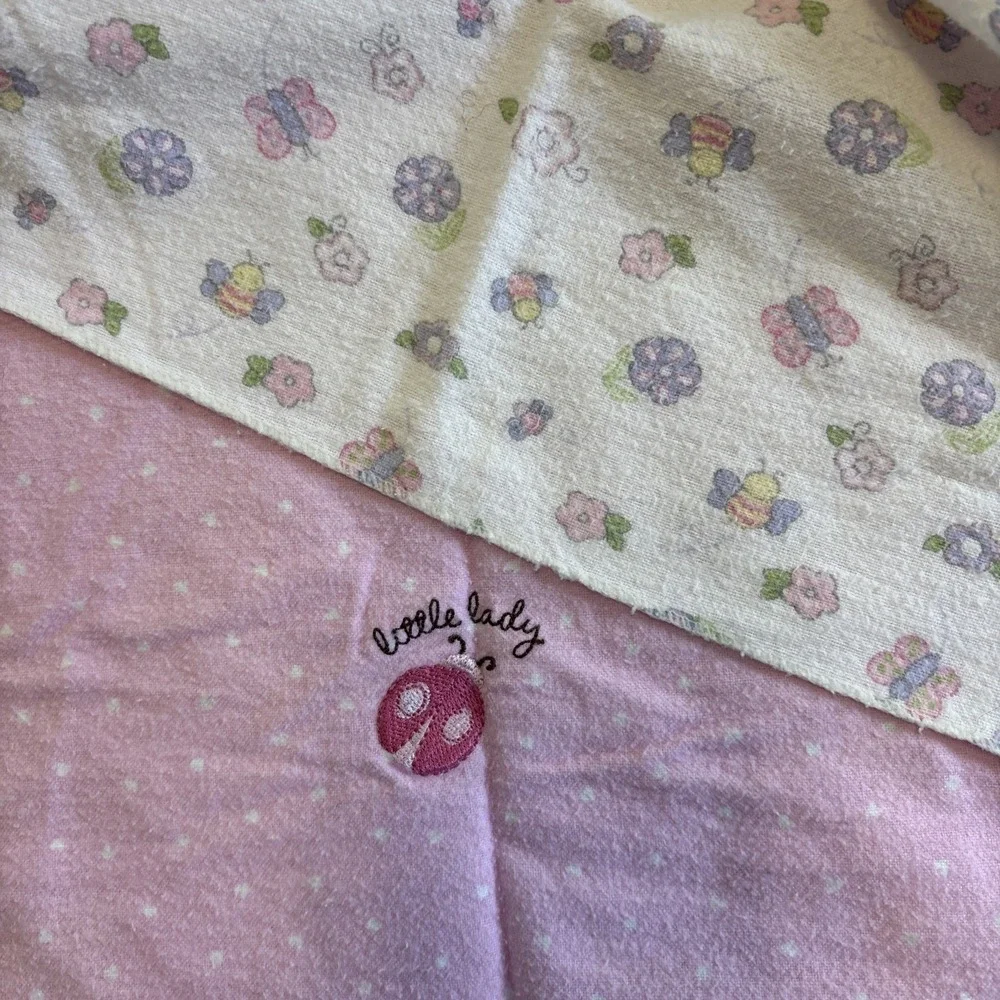 Vintage Baby Receiving Blankets Nursery‎ Decor Pink Butterfly Lady Bug Lot of 2